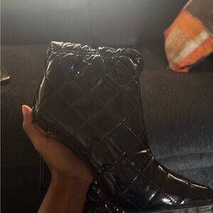 Steve Madden Glossy Black Quilted Heeled Boots